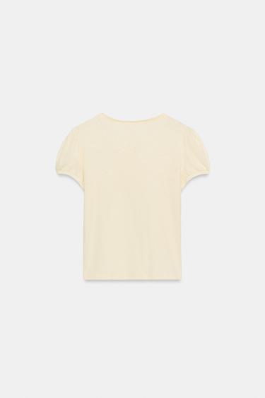 Zara HENLEY NECK T-SHIRT - Vanilla