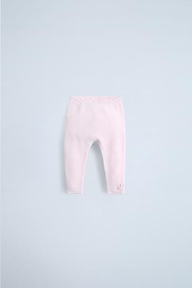 Zara FLORAL KNIT PANTS - Pale pink