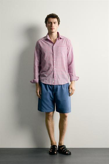 RELAXED FIT CHECK SHIRT - Pink by Zara