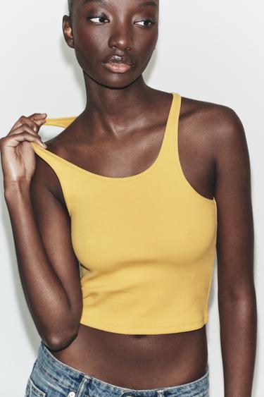 TOP COURT CÔTELÉ - Jaune de Zara - Image 1