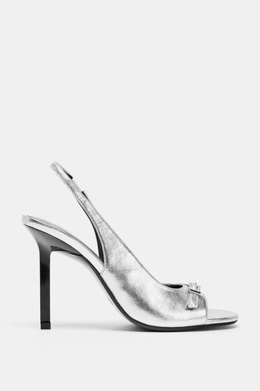 METALLIC-EFFECT HEELED SANDALS - Silver by Zara - Image 0