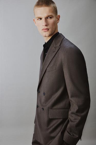 VESTE DE COSTUME À BOUTONNAGE CROISÉ À CHEVRONS - Marron de Zara - Image 3
