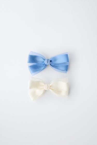 LOT DE DEUX PINCES AVEC NŒUD EN ORGANZA - Bleu de Zara - Image 3