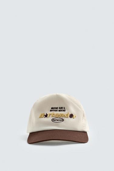EMBROIDERED FLAT PEAK CAP - Ecru by Zara - Image 1