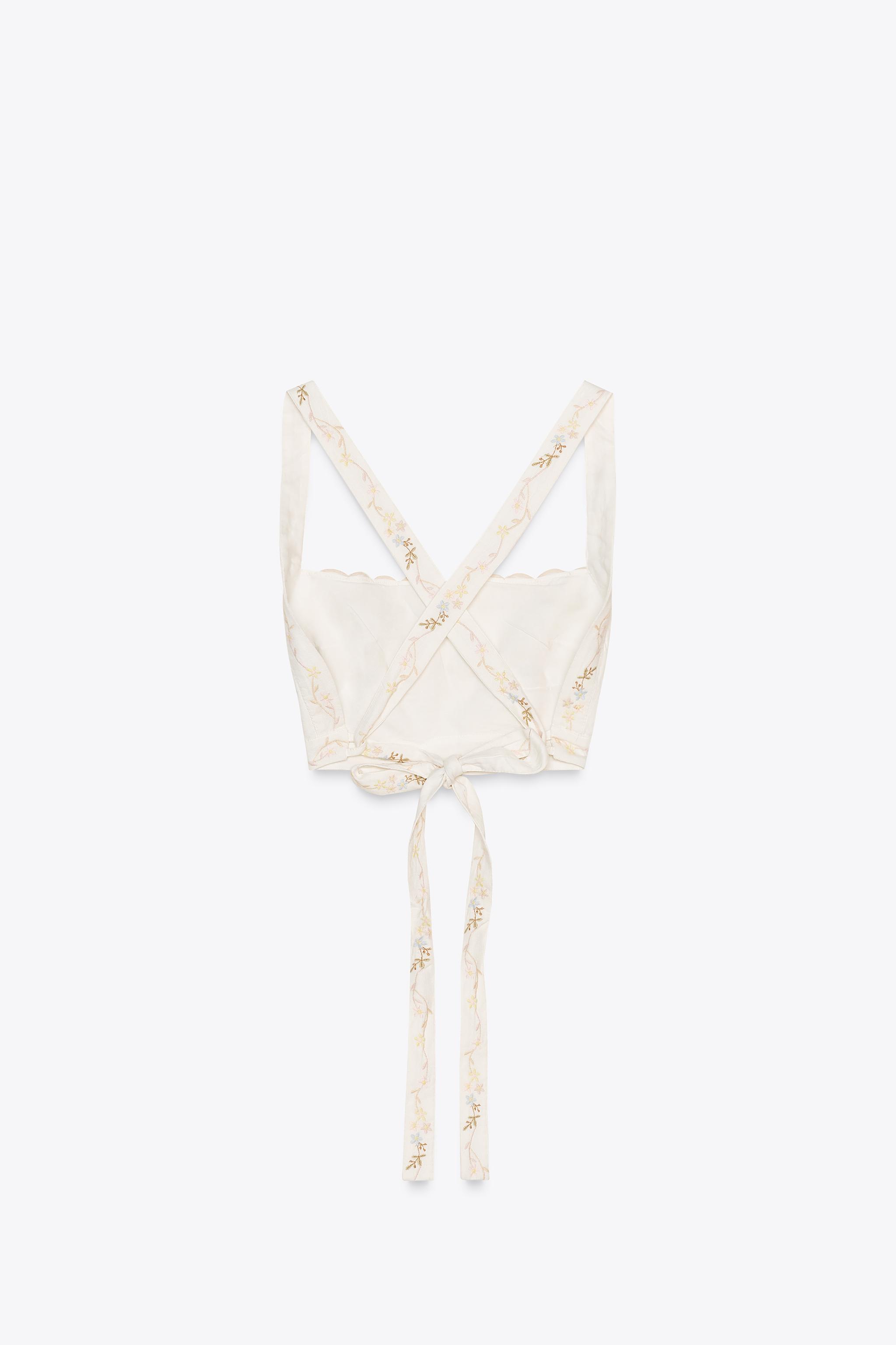 EMBROIDERED FLOWER CROP TOP - Oyster-white | ZARA United States