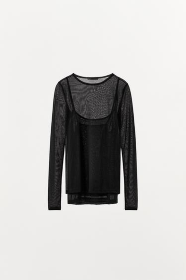 Zara TOPELT PEHME T-SÄRK - Must