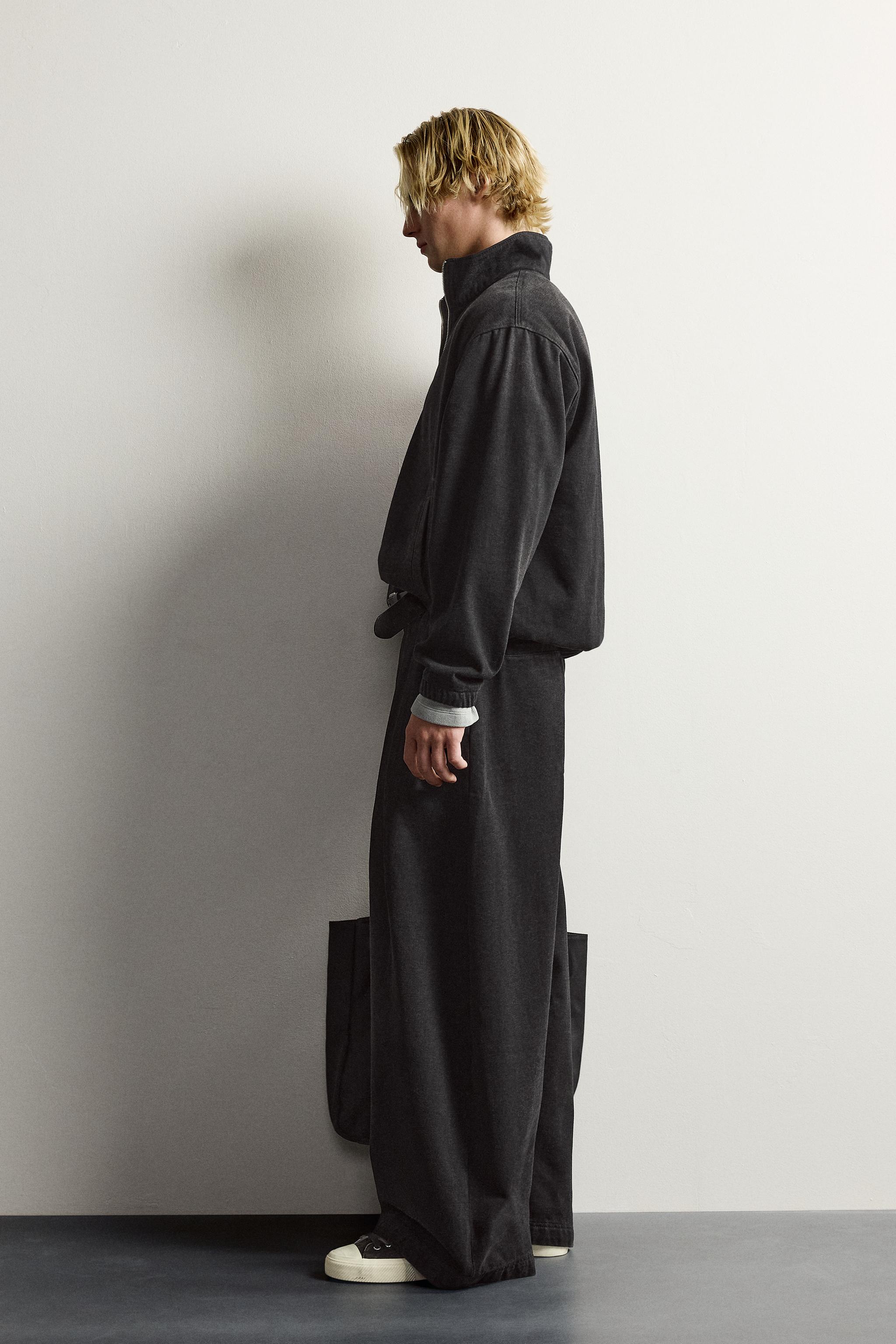 BRUSHED DENIM WIDE-FIT PANTS