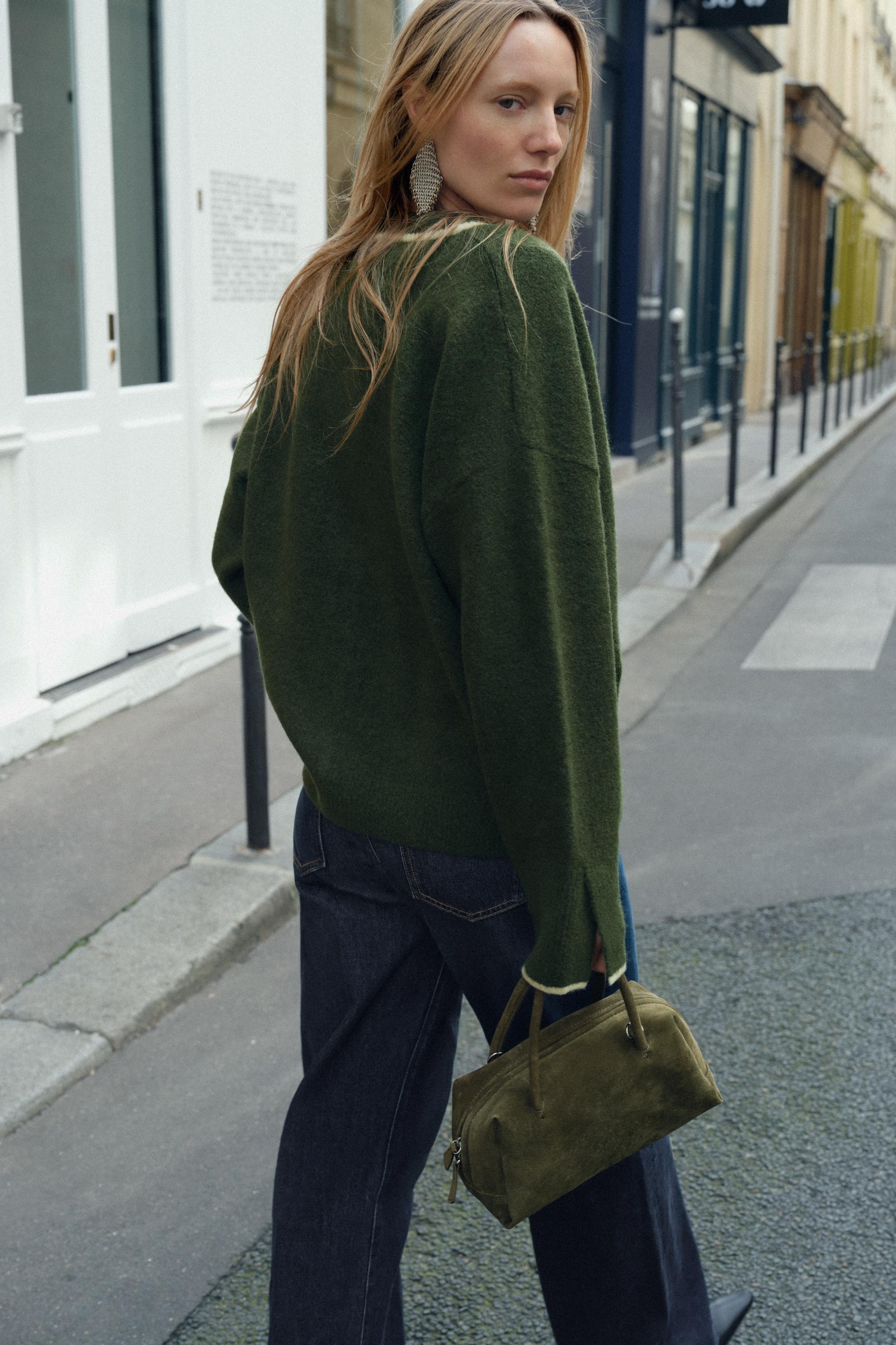 CONTRAST TRIM CARDIGAN - Hunter green | ZARA United States