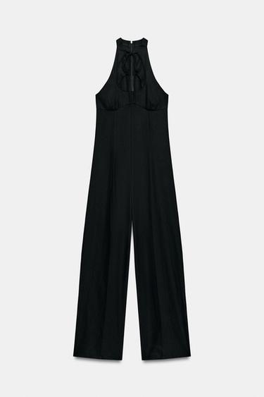 WIDE-LEG HALTER JUMPSUIT IN LINEN BLEND - Black by Zara - Image 8