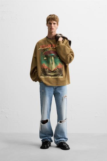 SUDADERA ESTAMPADO COMBINADO - Marrón oscuro de Zara - Imagen 0
