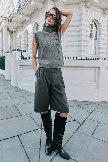 CHALECO PUNTO CUELLO SUBIDO - Gris de Zara