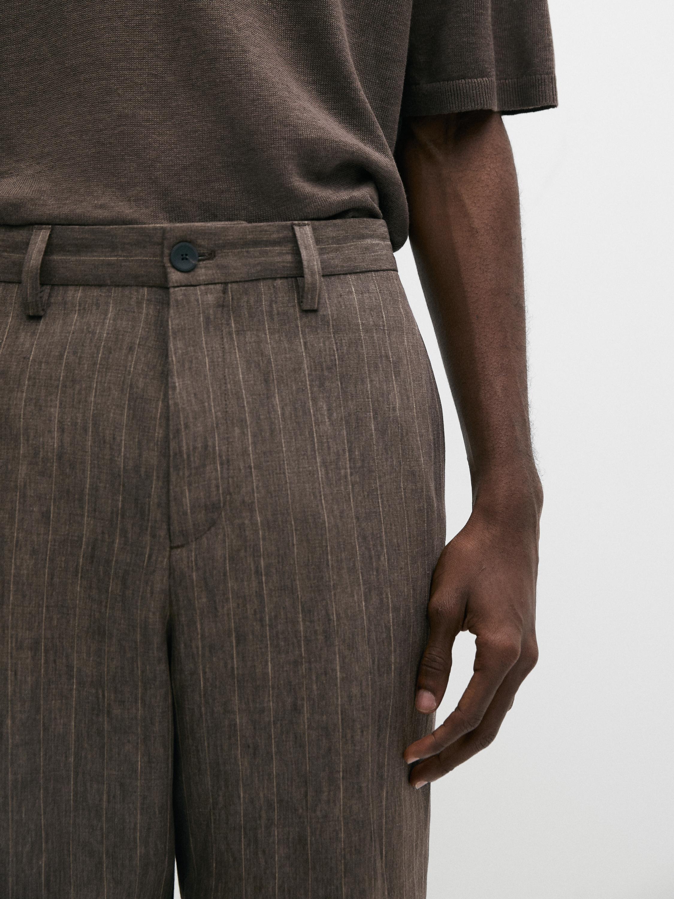 Pantalon à rayures en lin