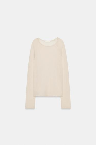 CAMISETA MANGA LARGA CON LANA - Crudo de Zara