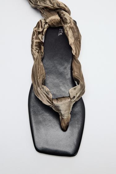 KNOTTED FLAT SANDALS - Olive Green by Zara