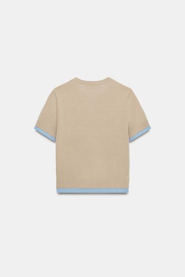 CONTRAST KNIT SHORT SLEEVE JACKET - camel by Zara