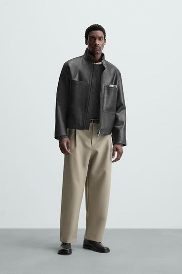 Zara LEATHER POCKET JACKET - Black - Image 0