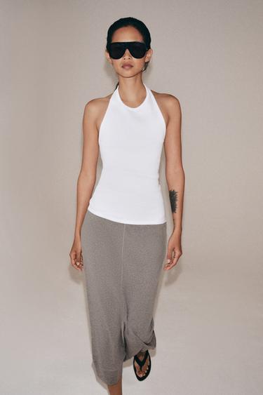 JUPE MI-LONGUE FLUIDE - Gris chiné de Zara
