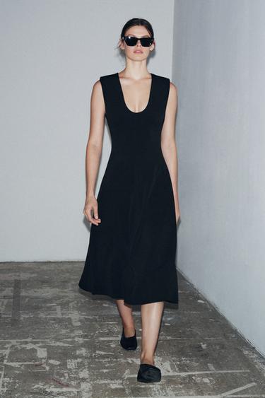 Zara CREPE MIDI DRESS - Black