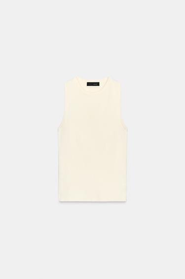 Zara SLEEVELESS KNIT TOP - Ecru