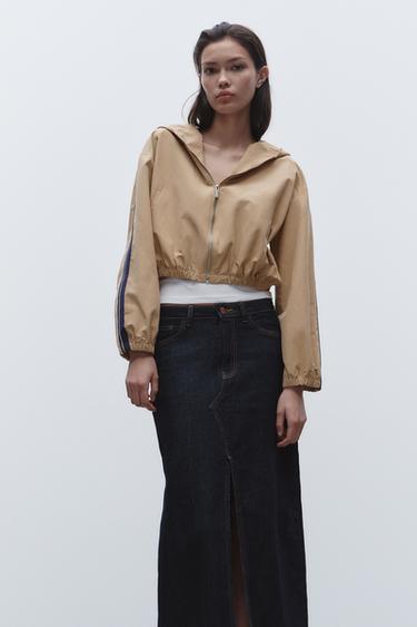 Zara HOODED JACKET WITH SIDE STRIPES - Mid-camel