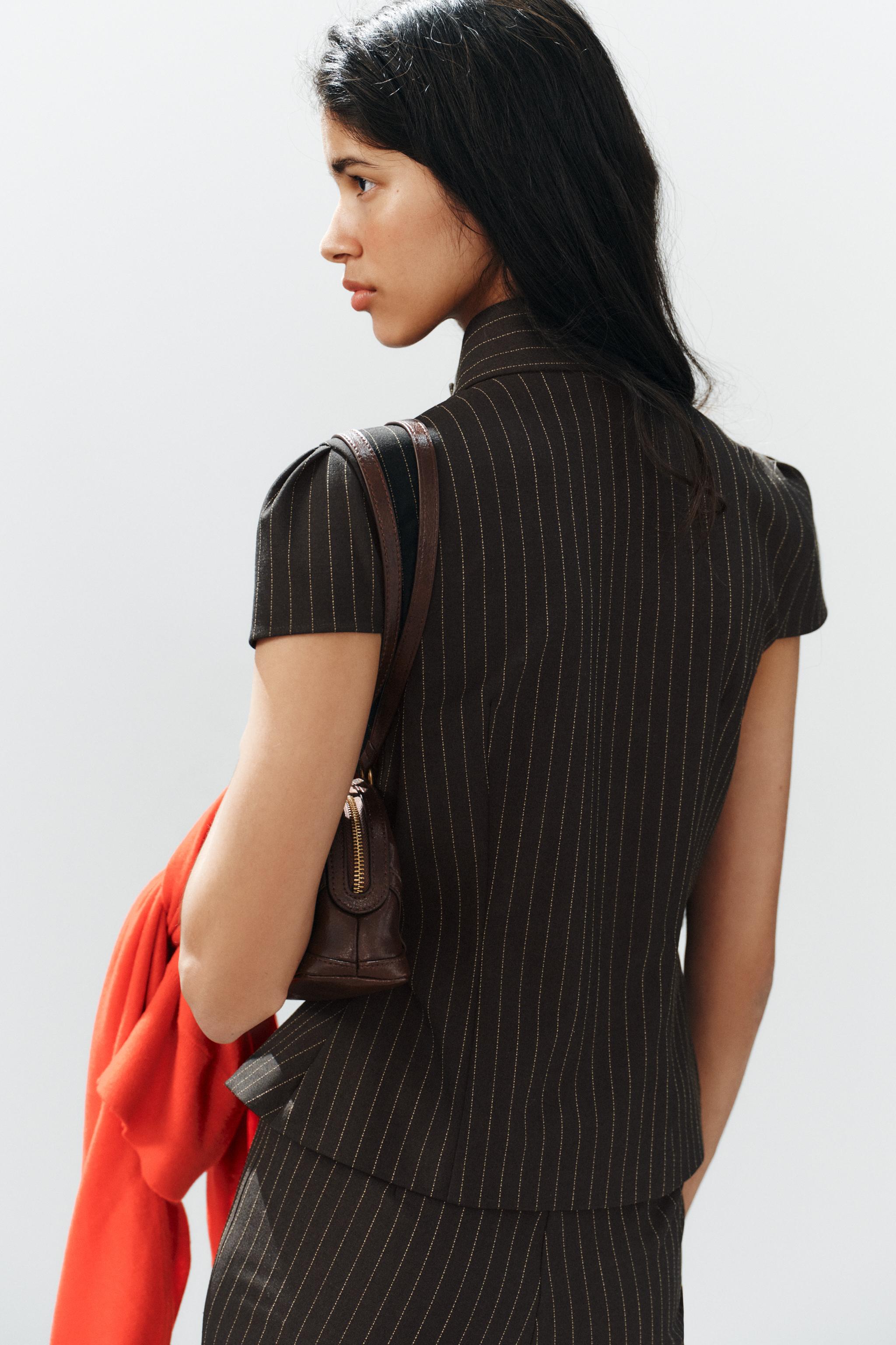 STRIPED HIGH-NECK TOP - Brown / Ecru | ZARA Turkey