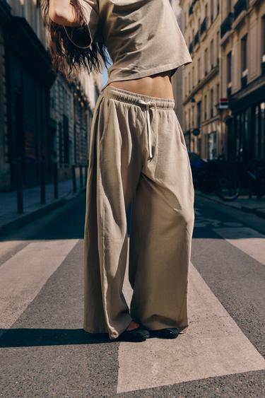 BAUMWOLLHOSE MIT ZIERFALTEN - Sandfarben von Zara