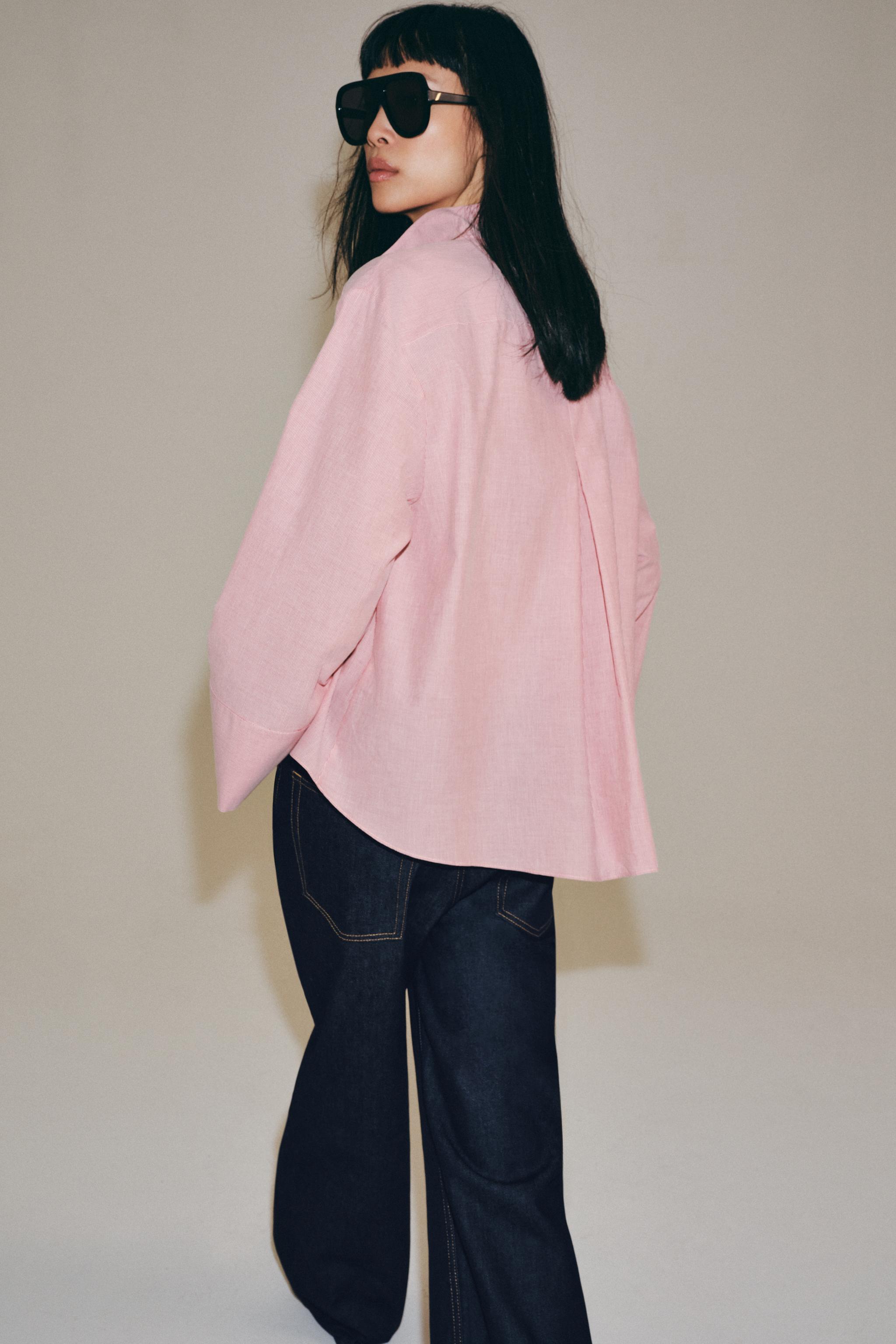 Zara ZW COLLECTION ÇİZGİLİ GÖĞÜS DETAYLI GÖMLEK görsel 3