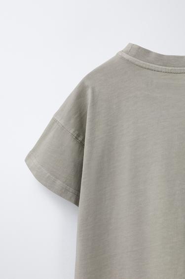 FADED-EFFECT T-SHIRT WITH LABEL - Taupe grey by Zara - Image 3