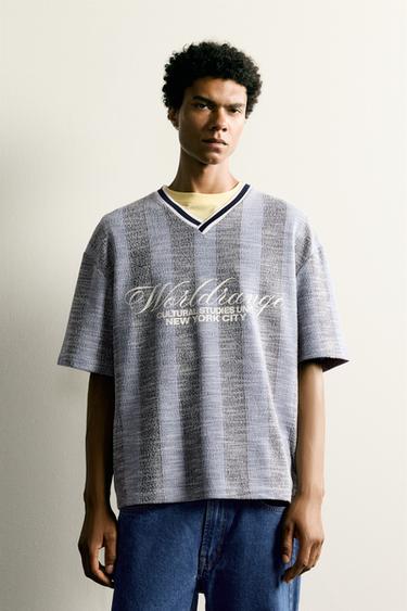 SUDADERA JACQUARD BORDADO FÚTBOL RETRO - Azul de Zara