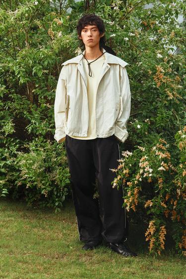 Zara 科技布料對比飾帶慢跑長褲 - 黑色