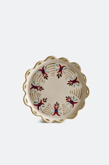 FLORAL CERAMIC DESSERT PLATE - Ecru by Zara