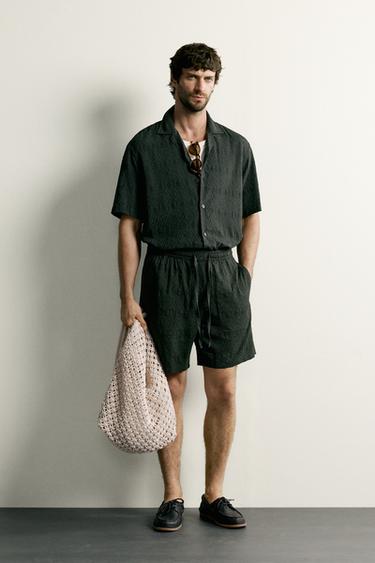 RELAXED FIT SKJORTE I GEOMETRISK JACQUARD - grøn fra Zara - Billede 0