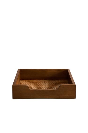 WOOD AND RATTAN NAPKIN HOLDER - Brown by Zara