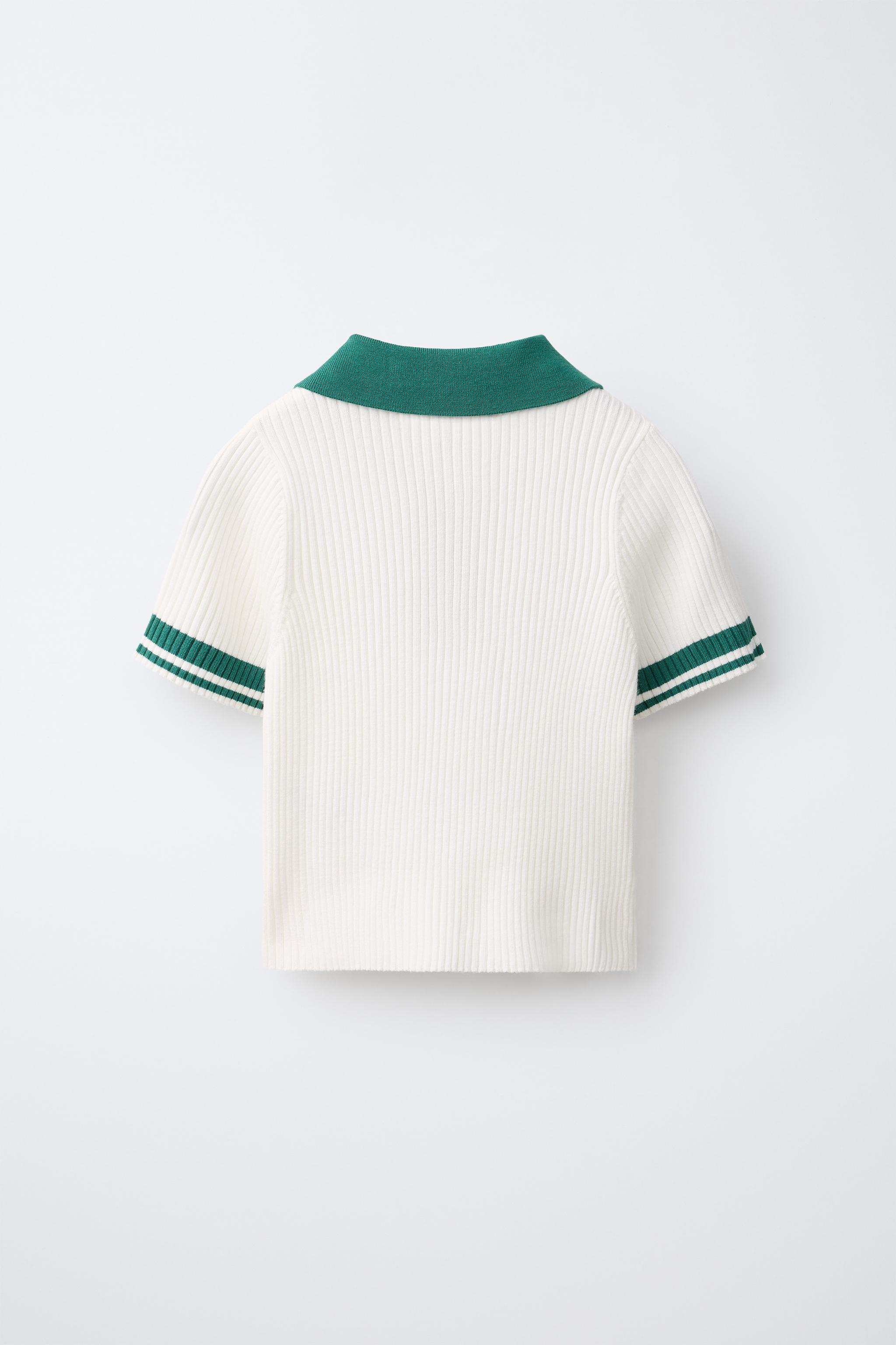 CONTRAST ZIP RIBBED POLO SHIRT — Mid-green (alternate view)