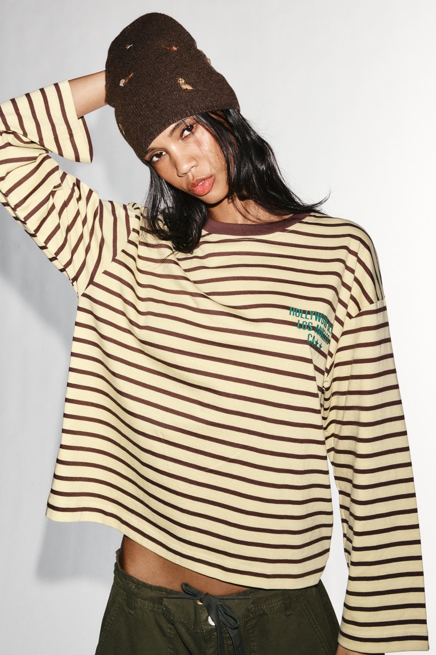 Женская шапка Zara Embroidered Knit Beanie, цвет: Коричневый
