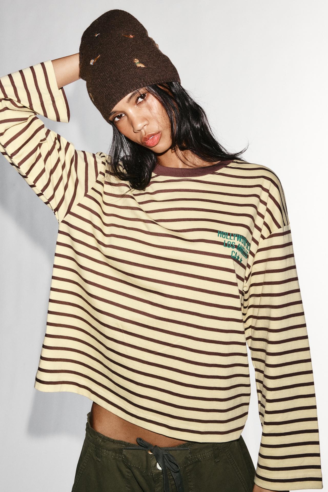 EMBROIDERED KNIT BEANIE — Brown