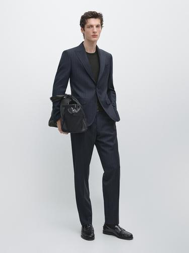Zara 100% wool pinstriped suit blazer - Navy blue - Image 0