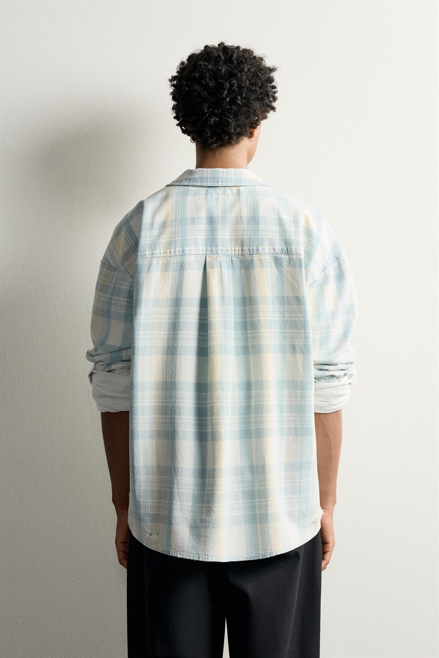 Мужская рубашка Zara Plaid Relaxed Fit, цвет: Синий — фото 3