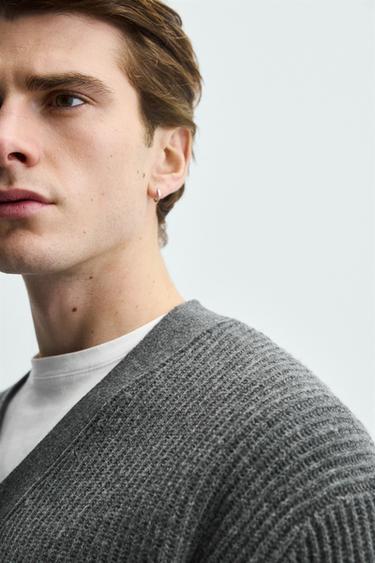 WOOL TEXTURED CARDIGAN - Grey by Zara - Image 5