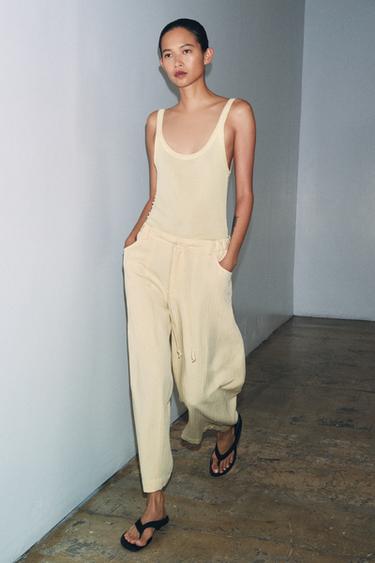 Zara ZW COLLECTION人字細紋長褲 - 黃油色