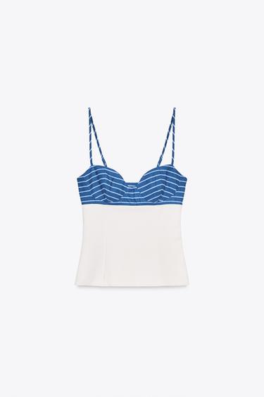 TOP مرن بطبعة منديل - أبيض الخاص بـ Zara