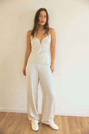 100% VISCOSE SATIN TROUSERS - Ecru by Zara - Image 0