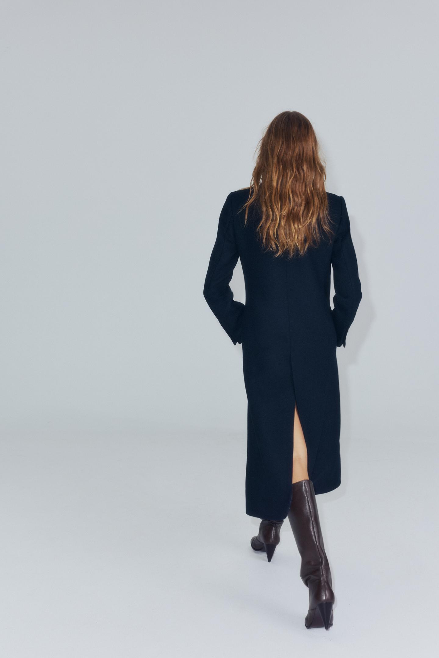 Женское пальто Zara ZW Collection Wool Long, цвет: Тёмно-синий — фото 4