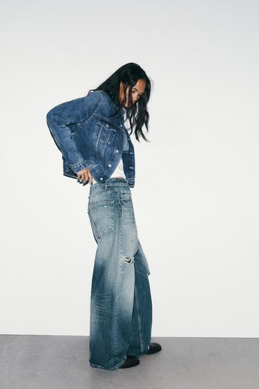 Zara TRF MID-RISE FOLDED WAIST JEANS - Blue