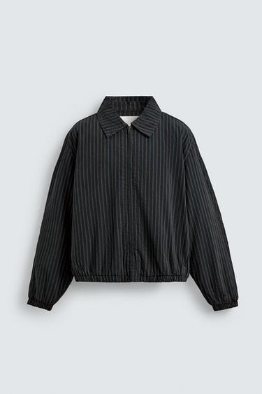 VESTE COURTE AJUSTÉE À RAYURES - Bleu de Zara - Image 6