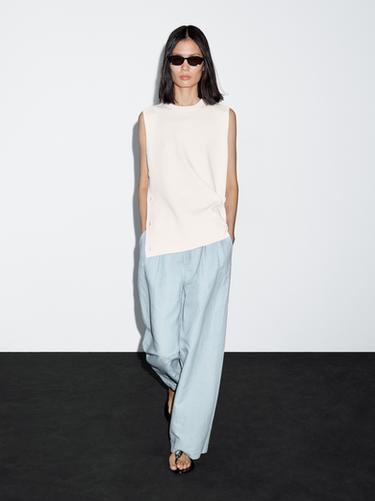 Zara Knit top with side buttons - Oyster-white - Image 0