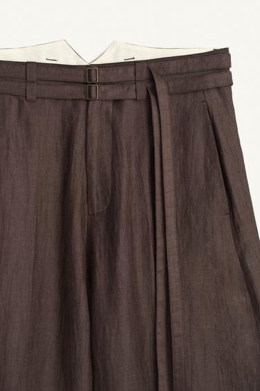 WIDE-LEG TROUSERS WITH BELTS - Brown / Taupe by Zara - Image 6