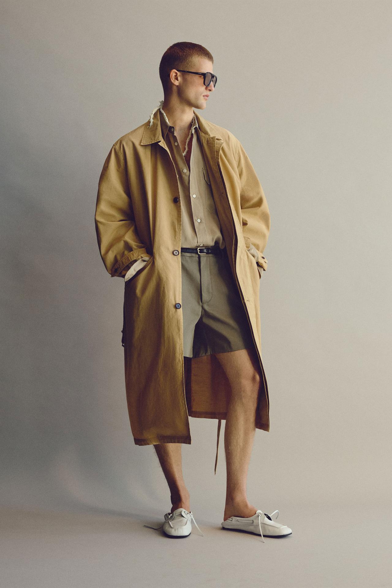 Пальто-тренч + кожаный ремень из коллаборации Аарон Левин x ZARA + кожаные мокасины