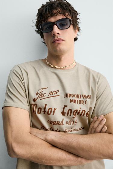 VINTAGE-EFFECT SLOGAN PRINT T-SHIRT - Beige by Zara - Image 5