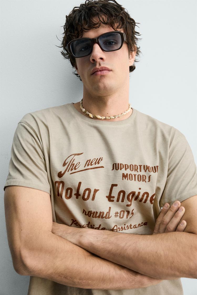 ZARA VINTAGE-EFFECT SLOGAN PRINT T-SHIRT